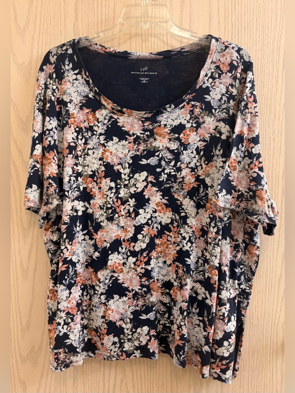 J. Jill Navy Blue Floral Cotton Short Sleeve Top